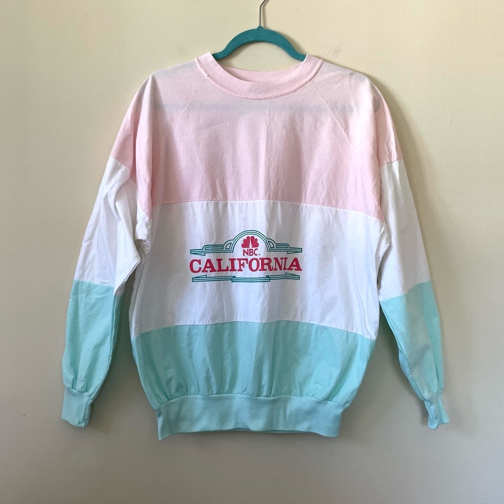 Vintage 90s NBC California Pastel Pink White Blue Stripped Pull Over Size Medium
